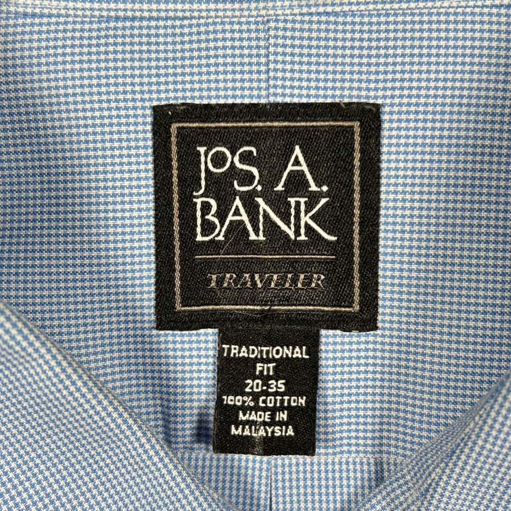 2 Jos. A. Bank Traveler Cotton Shirts Mens 20X35 Navy & Baby Blue Houndstooth - Picture 6 of 16